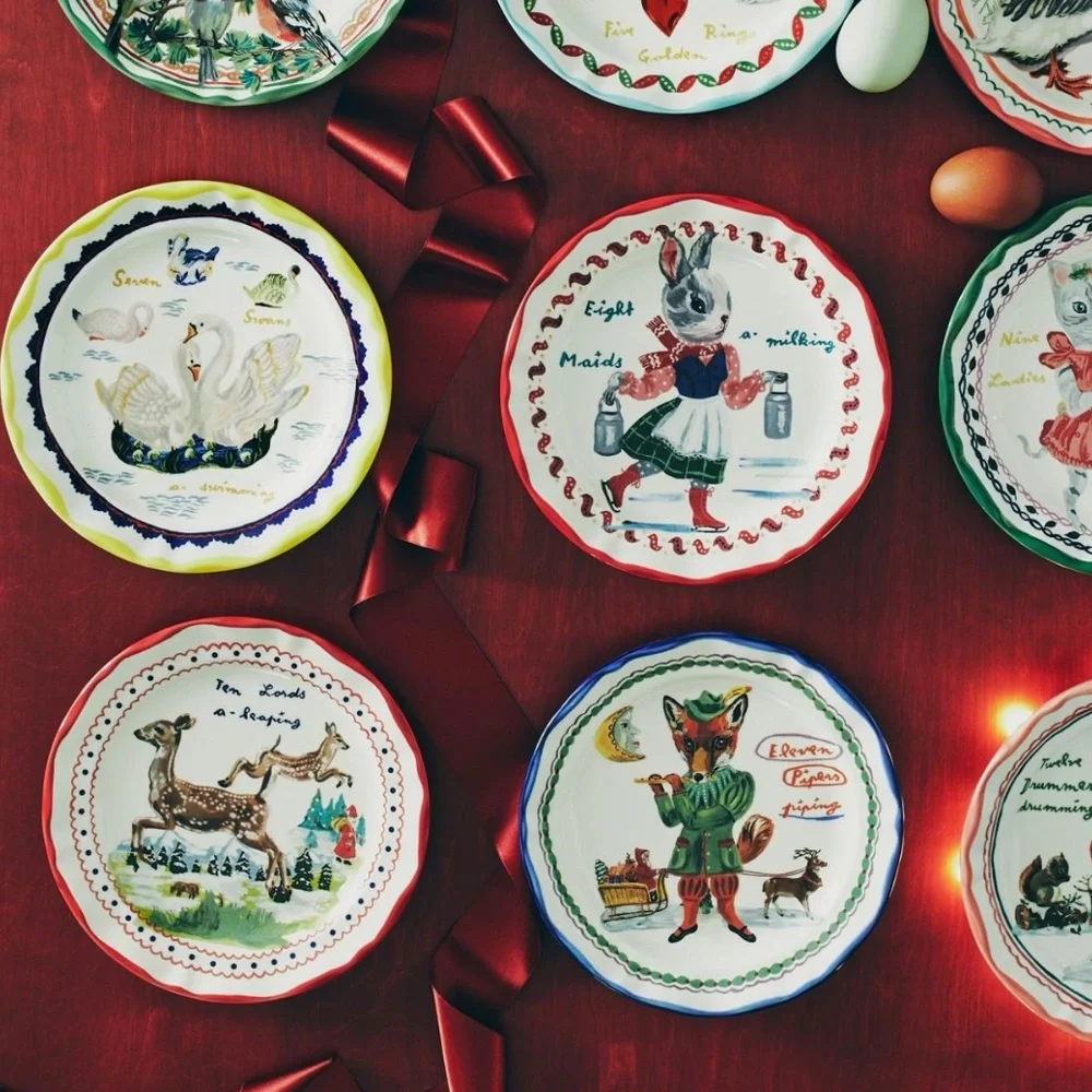 NWT Anthropologie Nathalie Lete 12 Days  Christmas Lords Leaping Dessert Plate - Picture 2 of 3